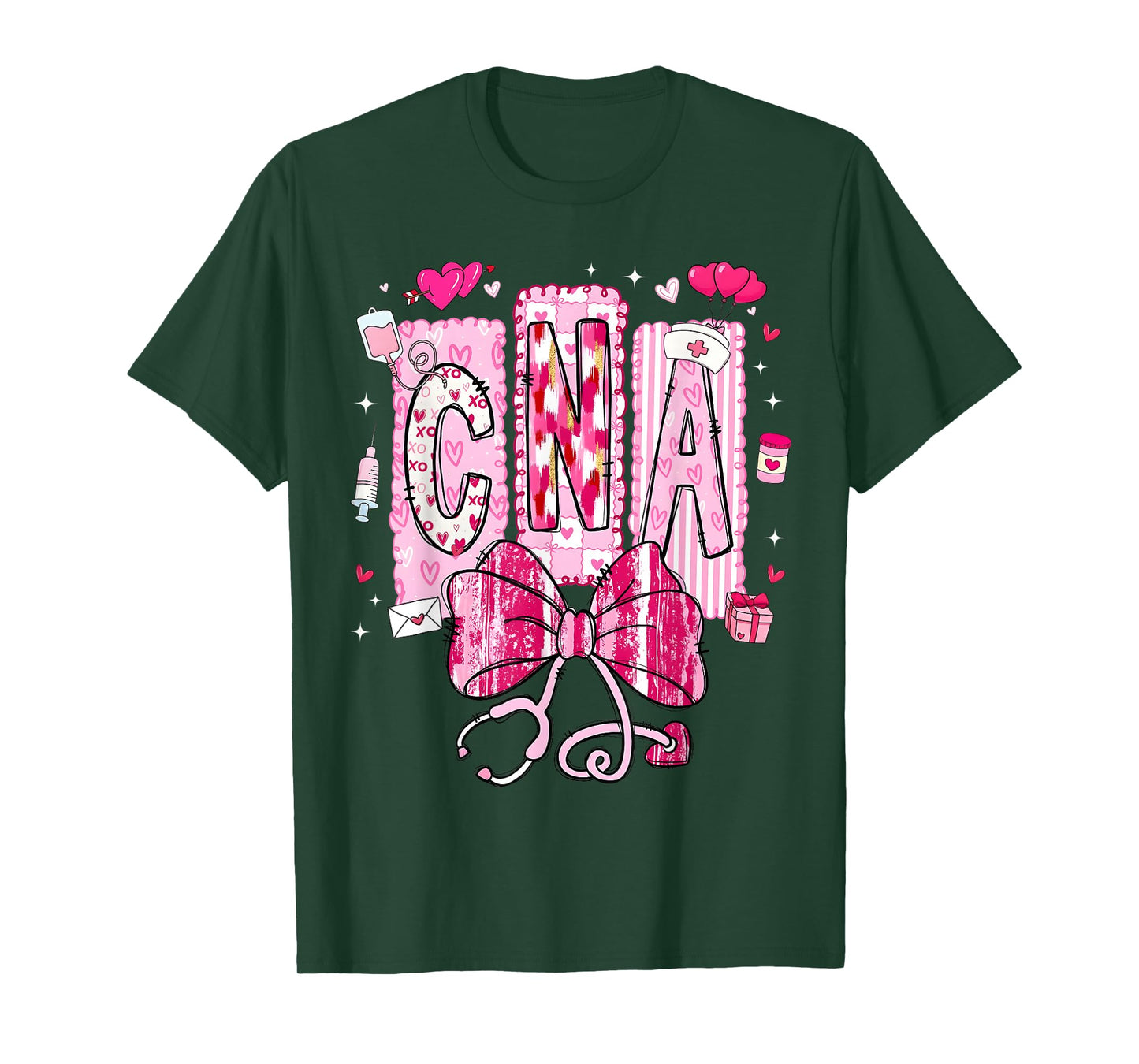 Valentine CNA Nurse Coquette Bow Stethoscope Girl Women T-Shirt