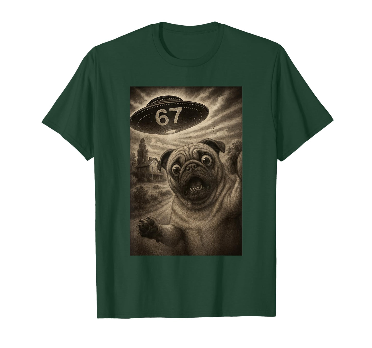 Dog Pug Selfie 67 Meme Six Seven Funny UFO T-Shirt