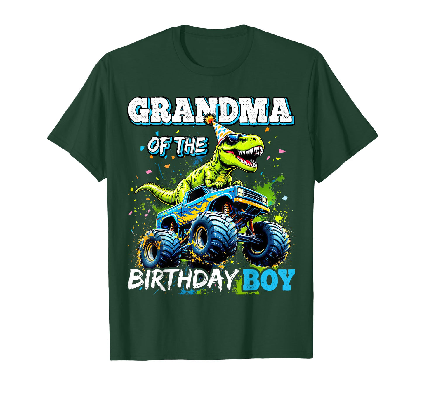 Grandma of the Birthday Boy Monster Truck Dinosaur Party T-Shirt