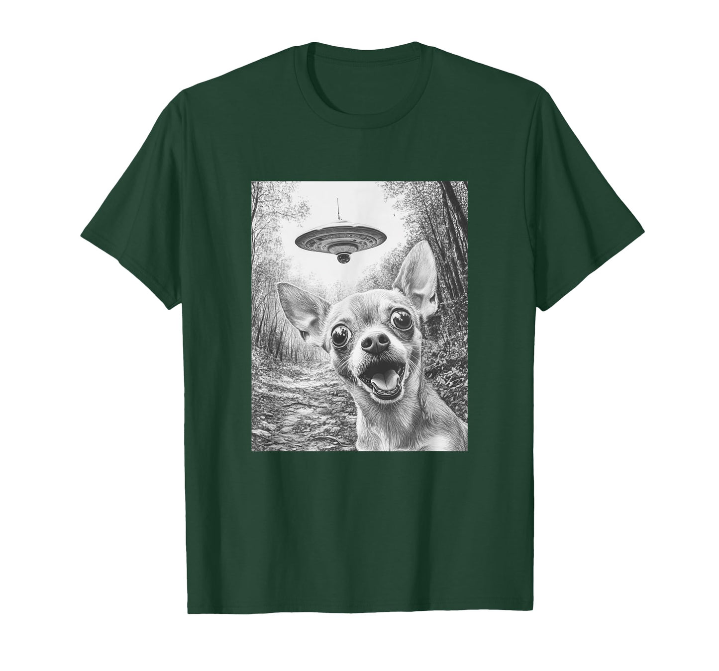 Funny Alien Chihuahua Selfie with UFO T-Shirt