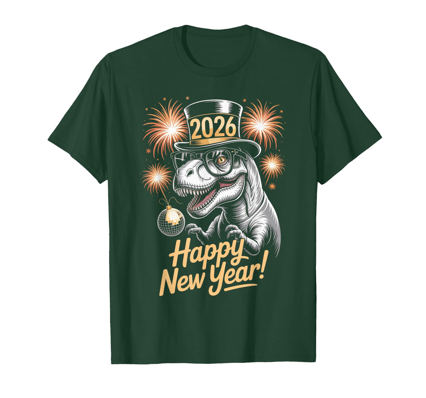 Happy New Year 2026 Dinosaur Funny T-Rex Tee for Kids Teens T-Shirt