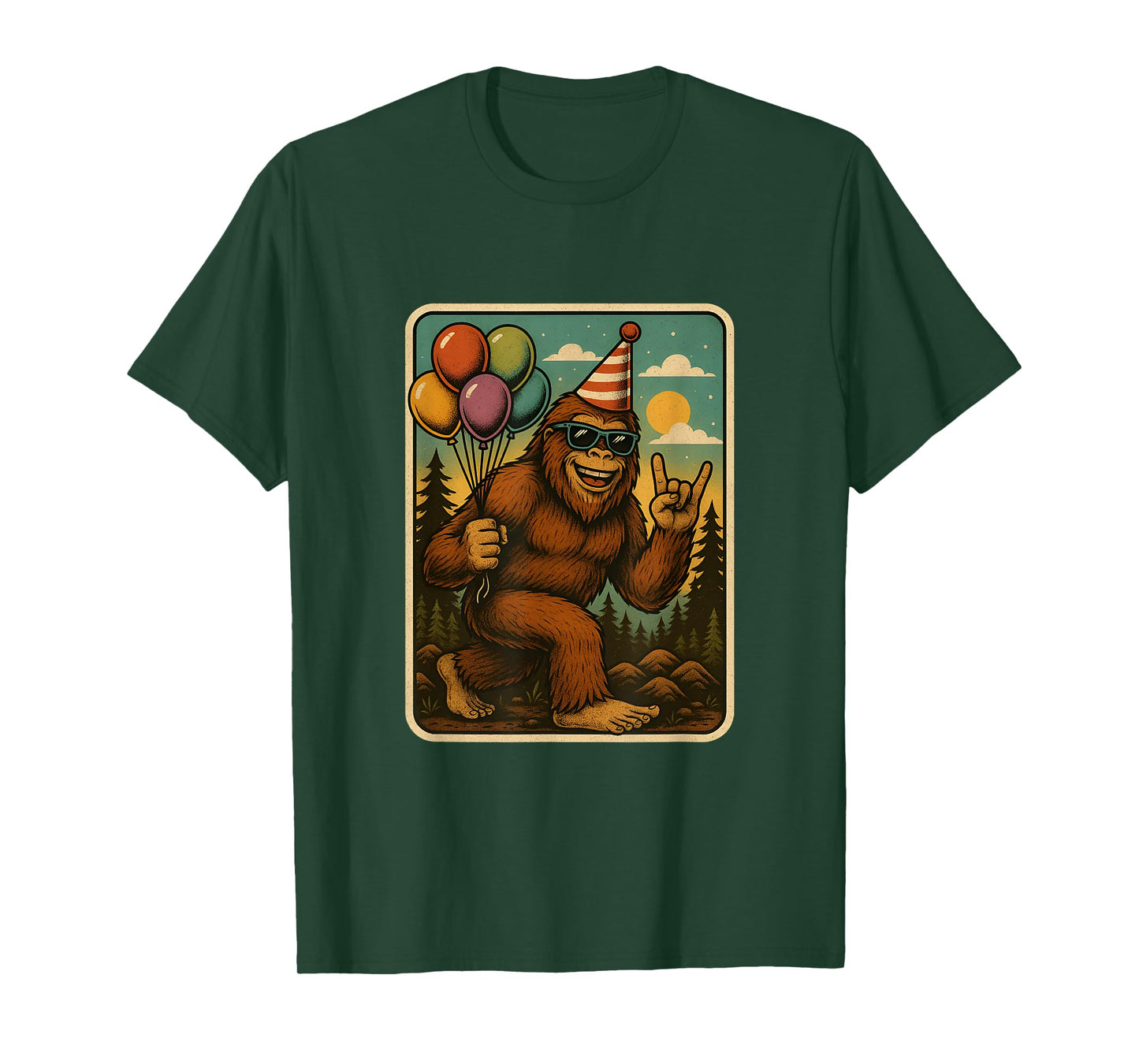 Bigfoot Party Vibes Birthday Balloons Forest Fun T-Shirt