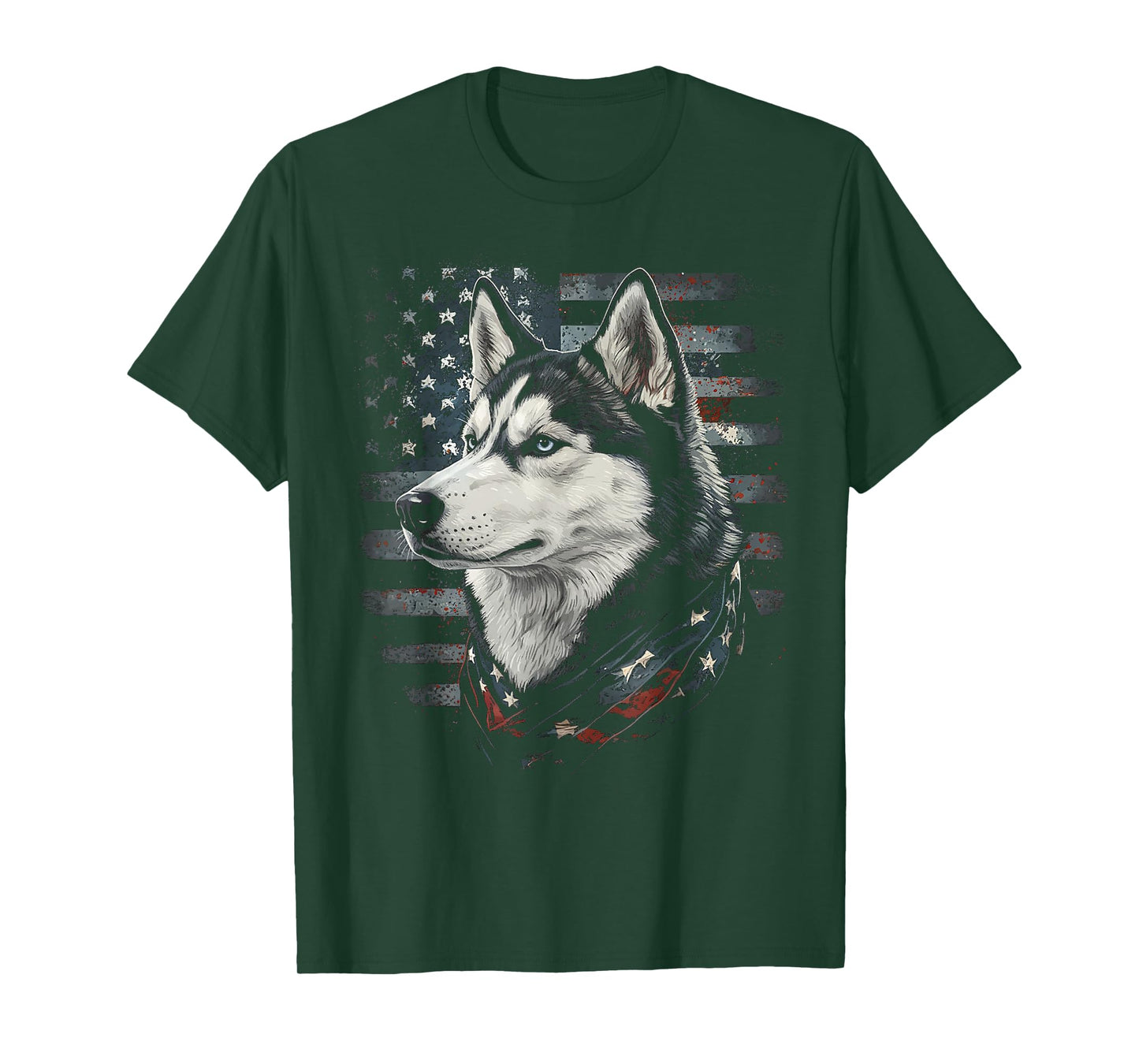 Siberian Husky Dog American Flag Patriotic Vintage USA T-Shirt