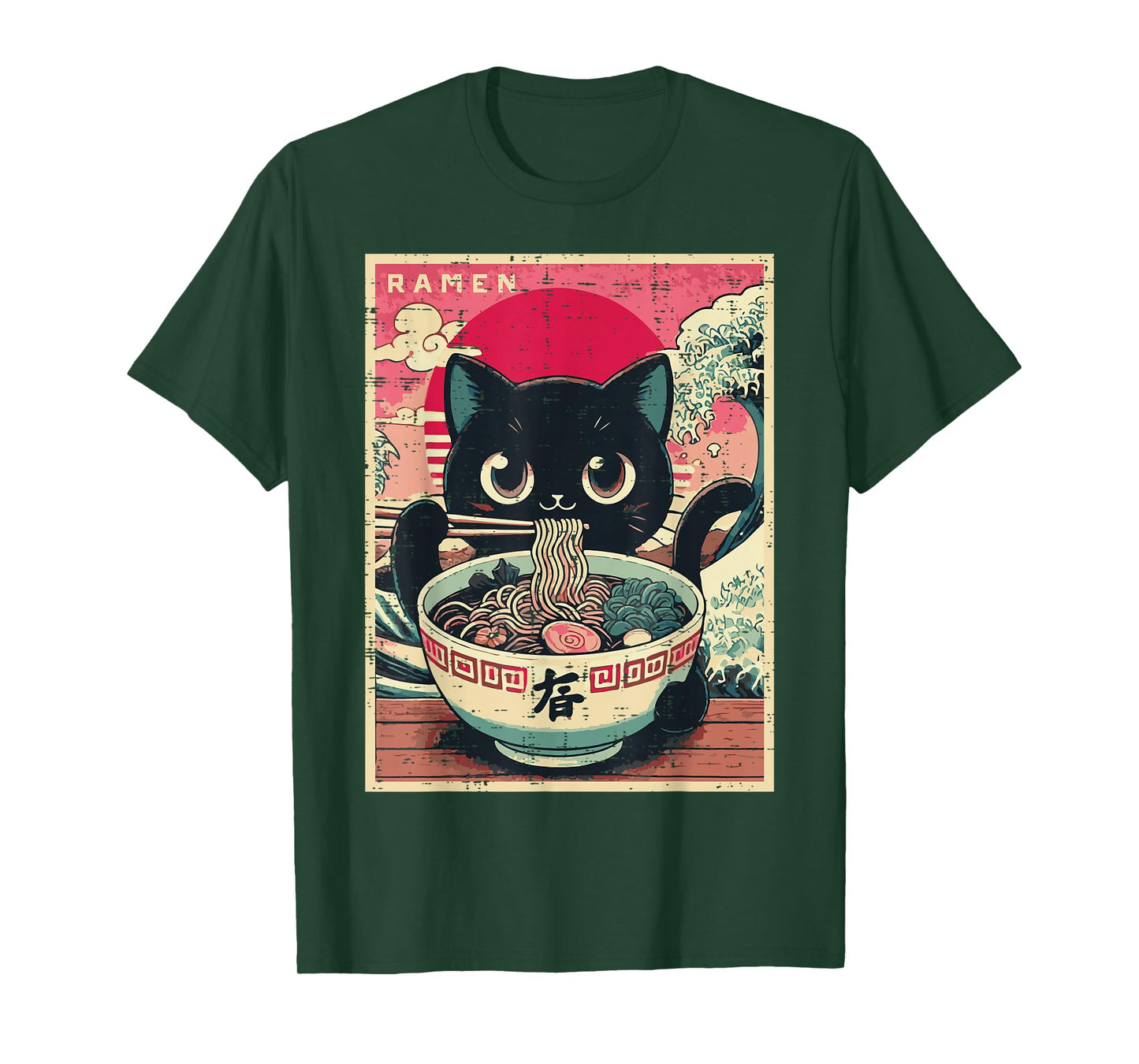 Japanese Anime Cat Ramen Kawaii Poster Art Girls Kids Women T-Shirt