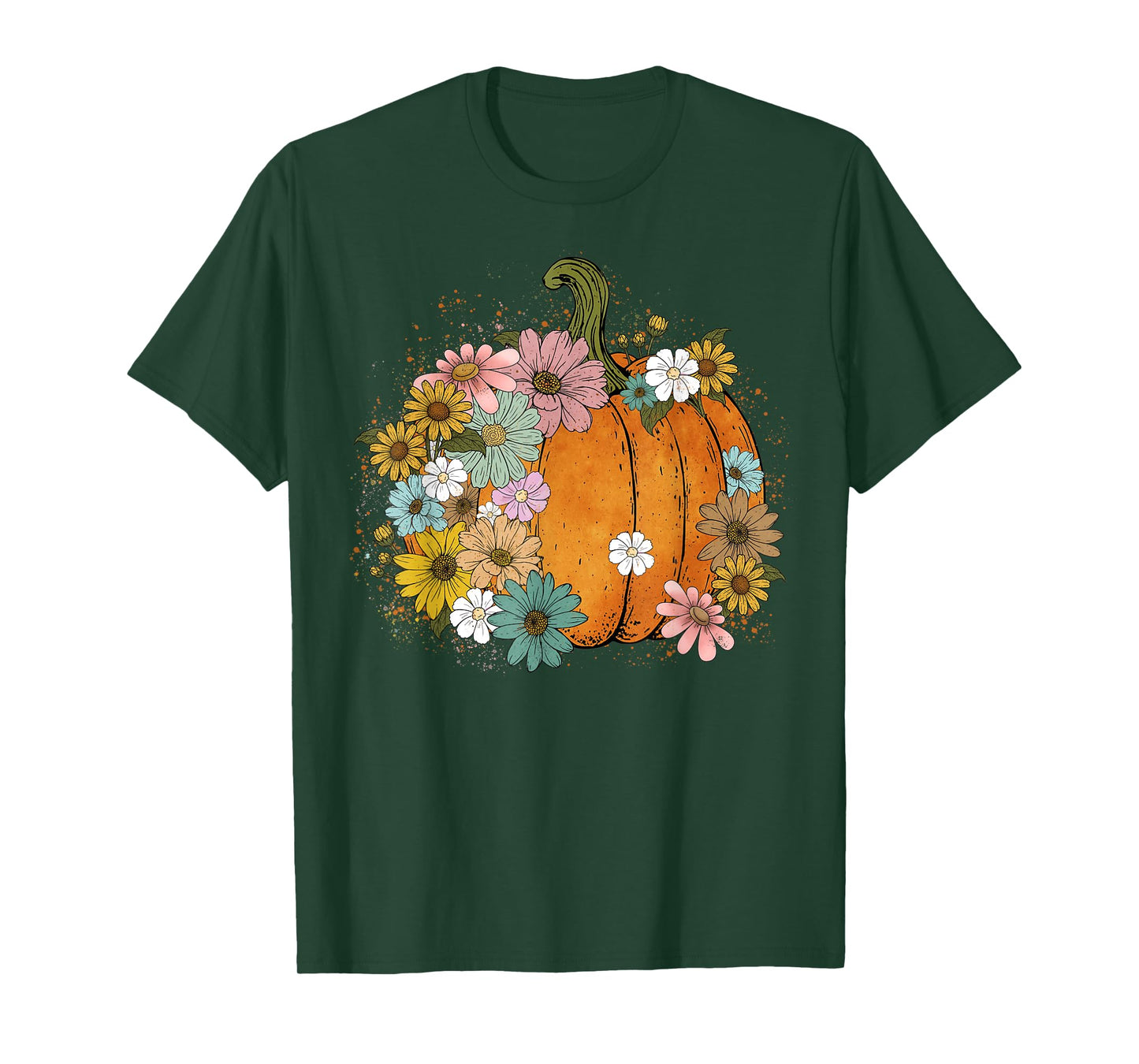 Boho Floral Minimalist Flower Cute Pumpkin Thanksgiving Cozy T-Shirt