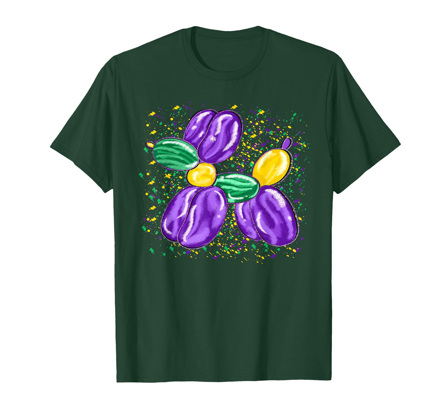 Mardi Gras Balloon Dog Costume Beads Men Women Kids T-Shirt