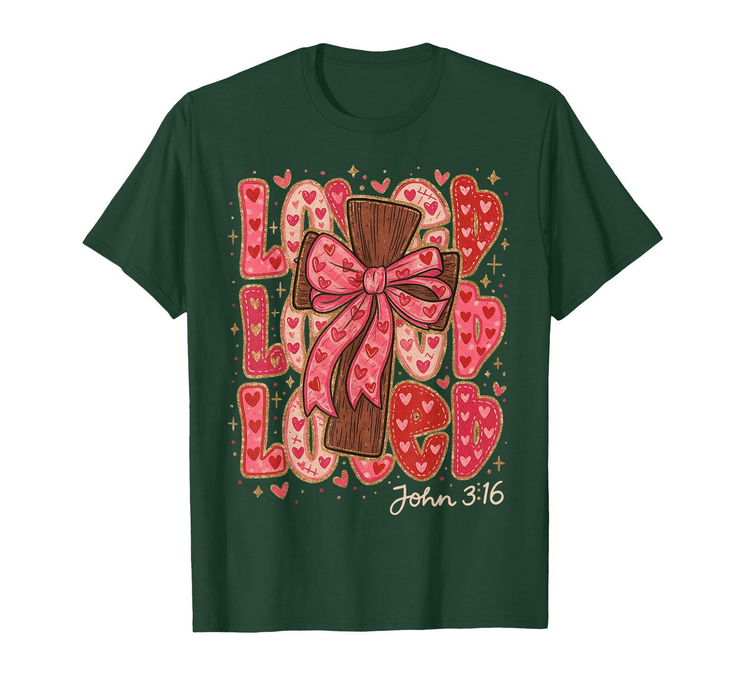 HUGvyn Loved John 3:16 Valentine Christian Preppy Coquette T-Shirt