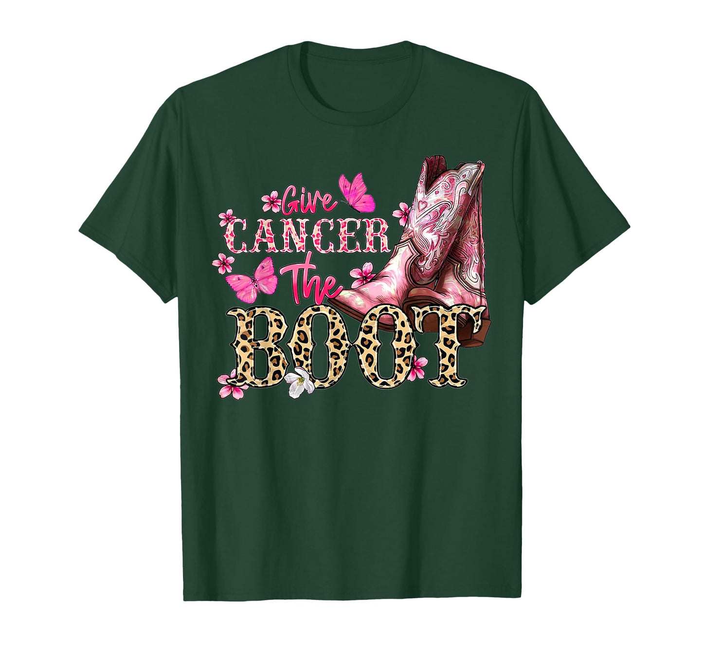 Give Cancer The Boot Western Cowgirl Leopard Breast Cancer T-Shirt