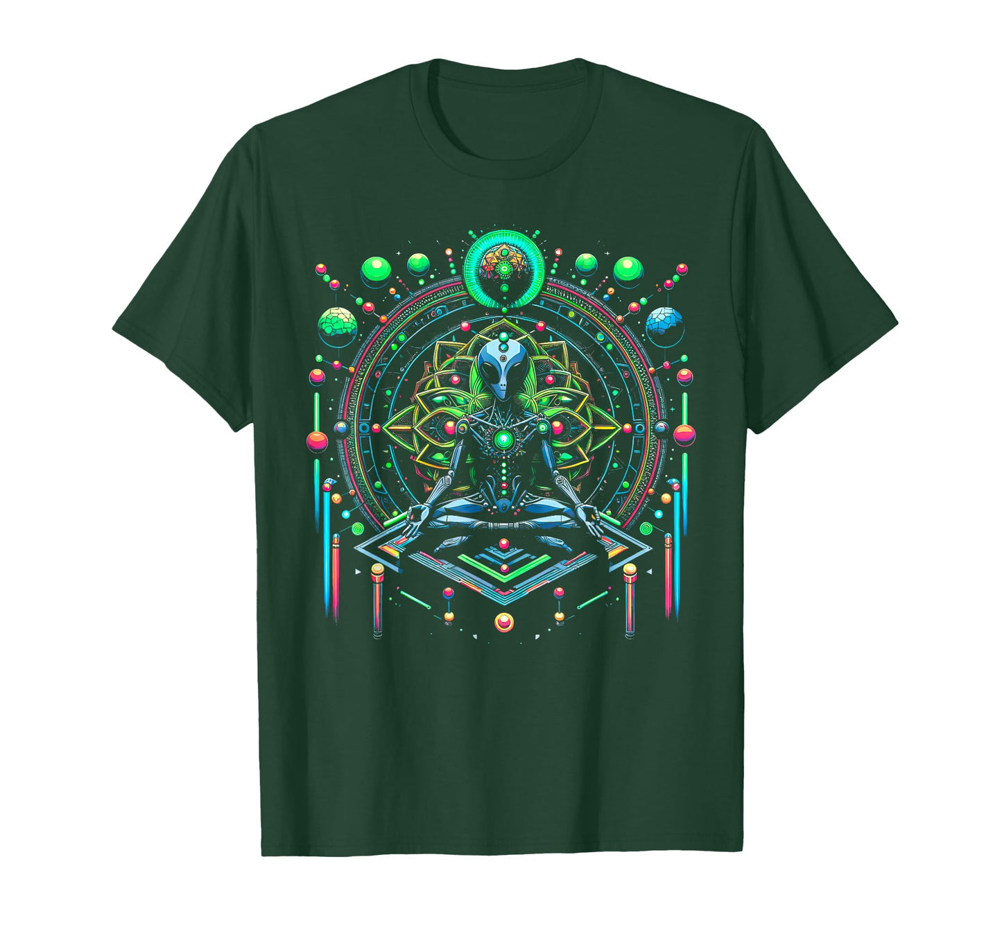 Meditation Alien with Geometric Pattern Art T-Shirt