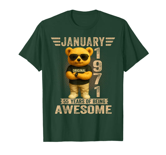 55 Year Old January 1971 Teddy Bear 55th Birthday Men Women T-Shirt