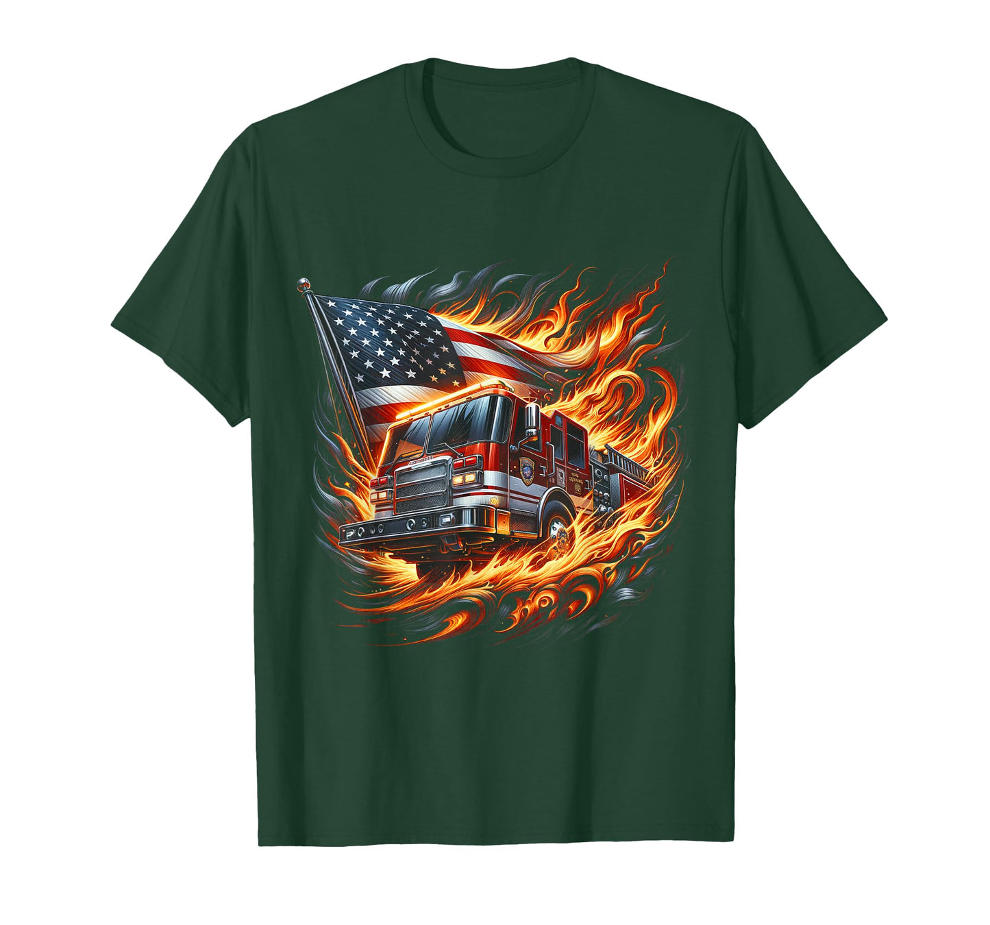 Firefighter Patriotic Fire Truck Fireman American Flag T-Shirt