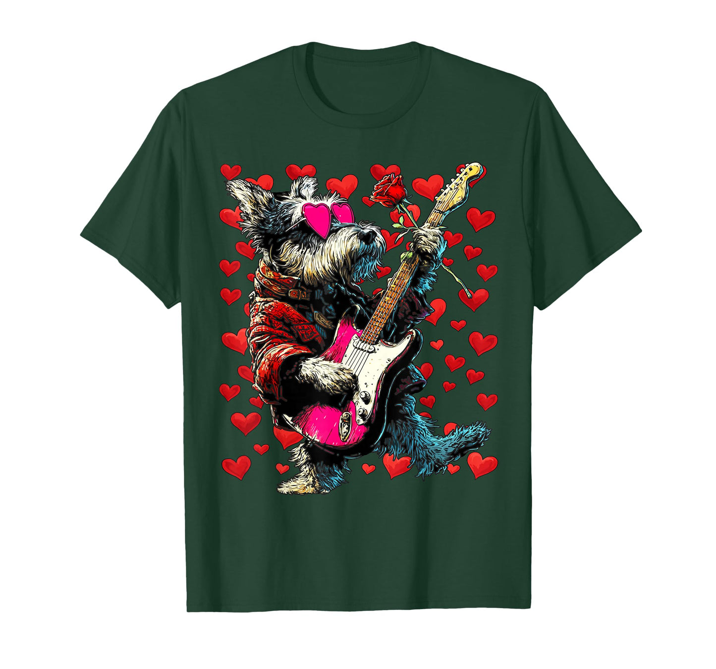 Cute Schnauzer Playing Guitar Guitarist Dog Valentine’s Day T-Shirt