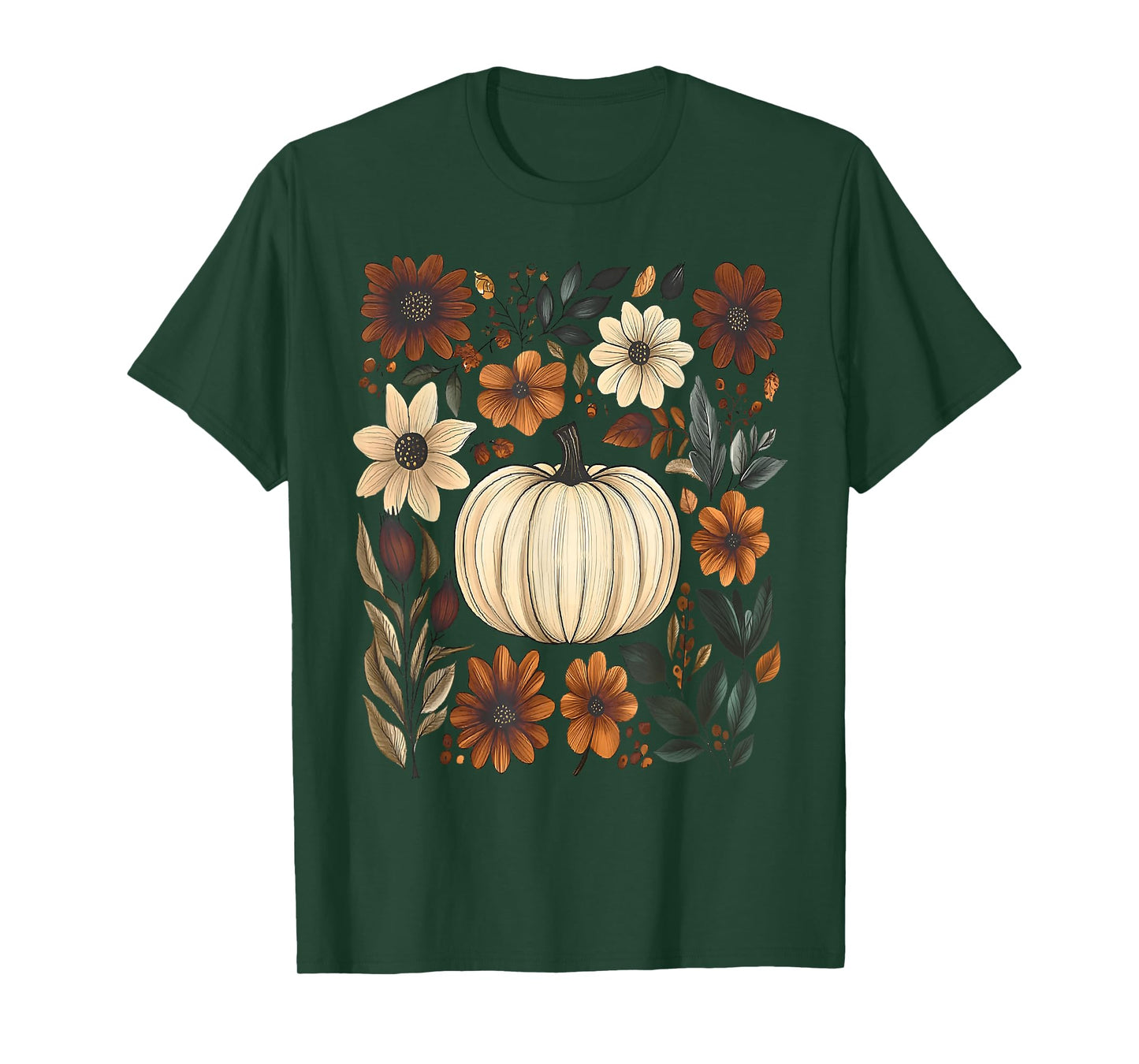 Pumpkin Season Wildflower Thanksgiving Autumn Fall Leaves T-Shirt