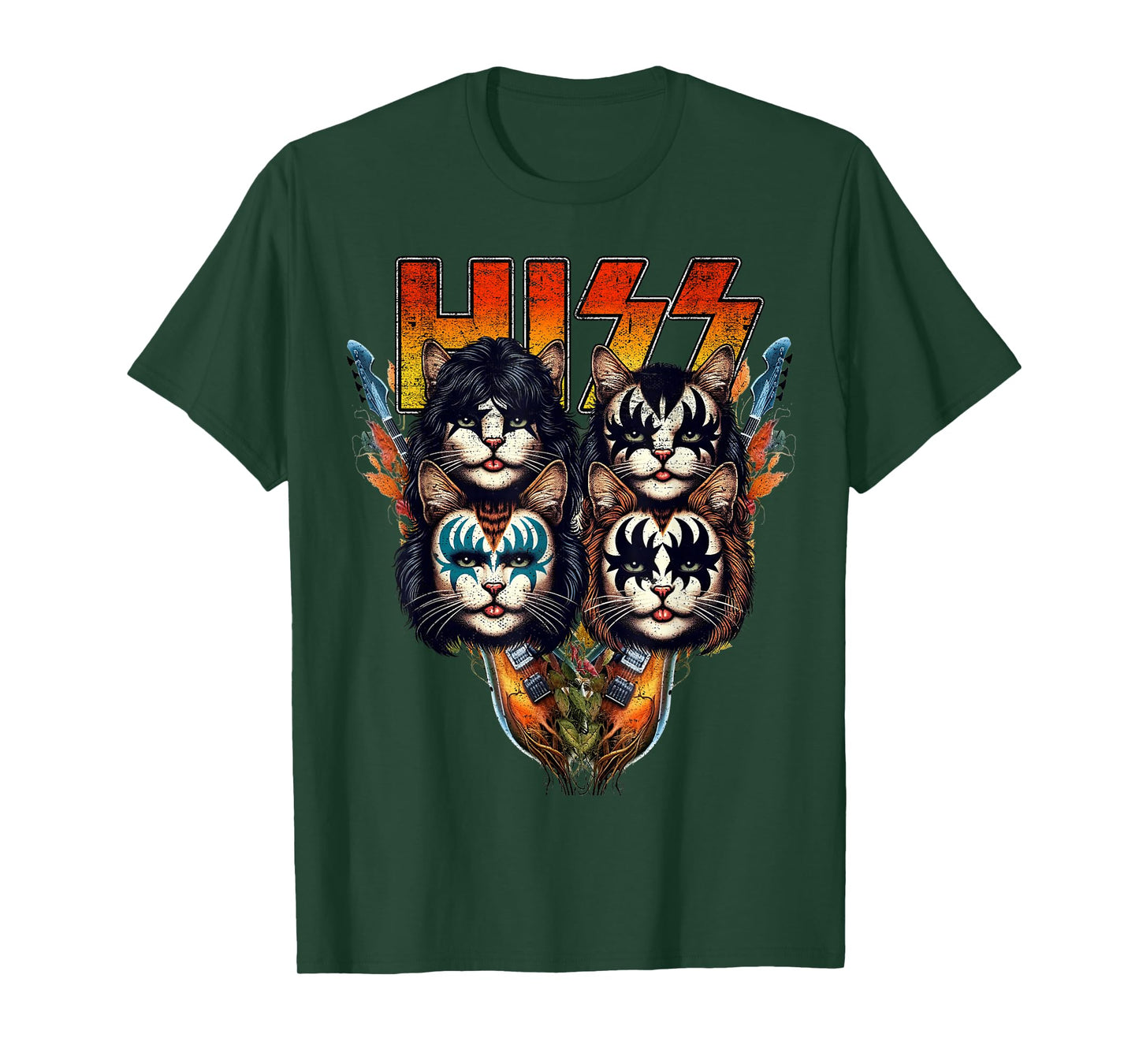 Hiss Funny Cats Kittens Parody Rock Rockin vintage retro cat T-Shirt