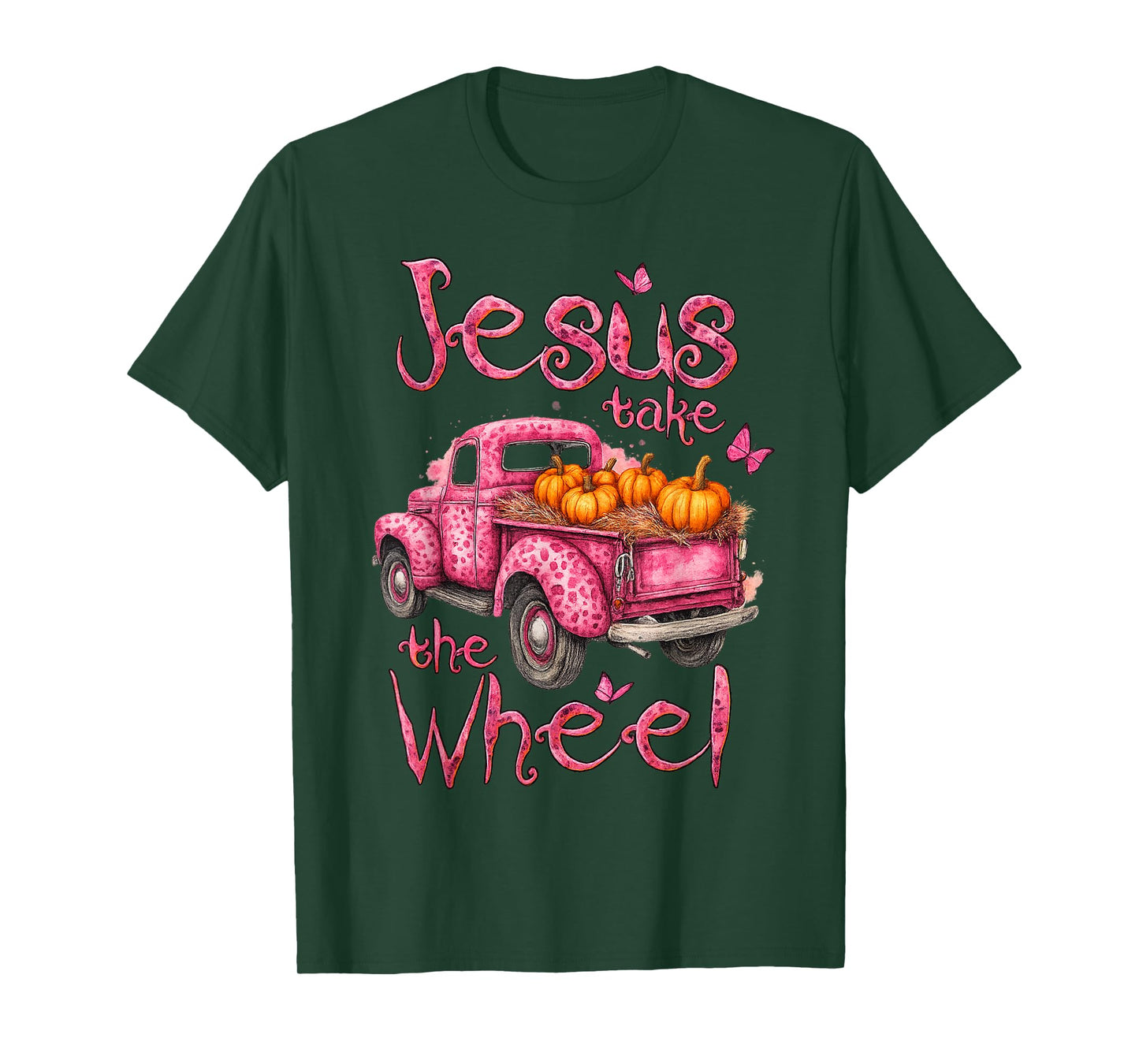 Jesus Take The Wheel Pumpkin Pink Leopard Truck Butterfly T-Shirt