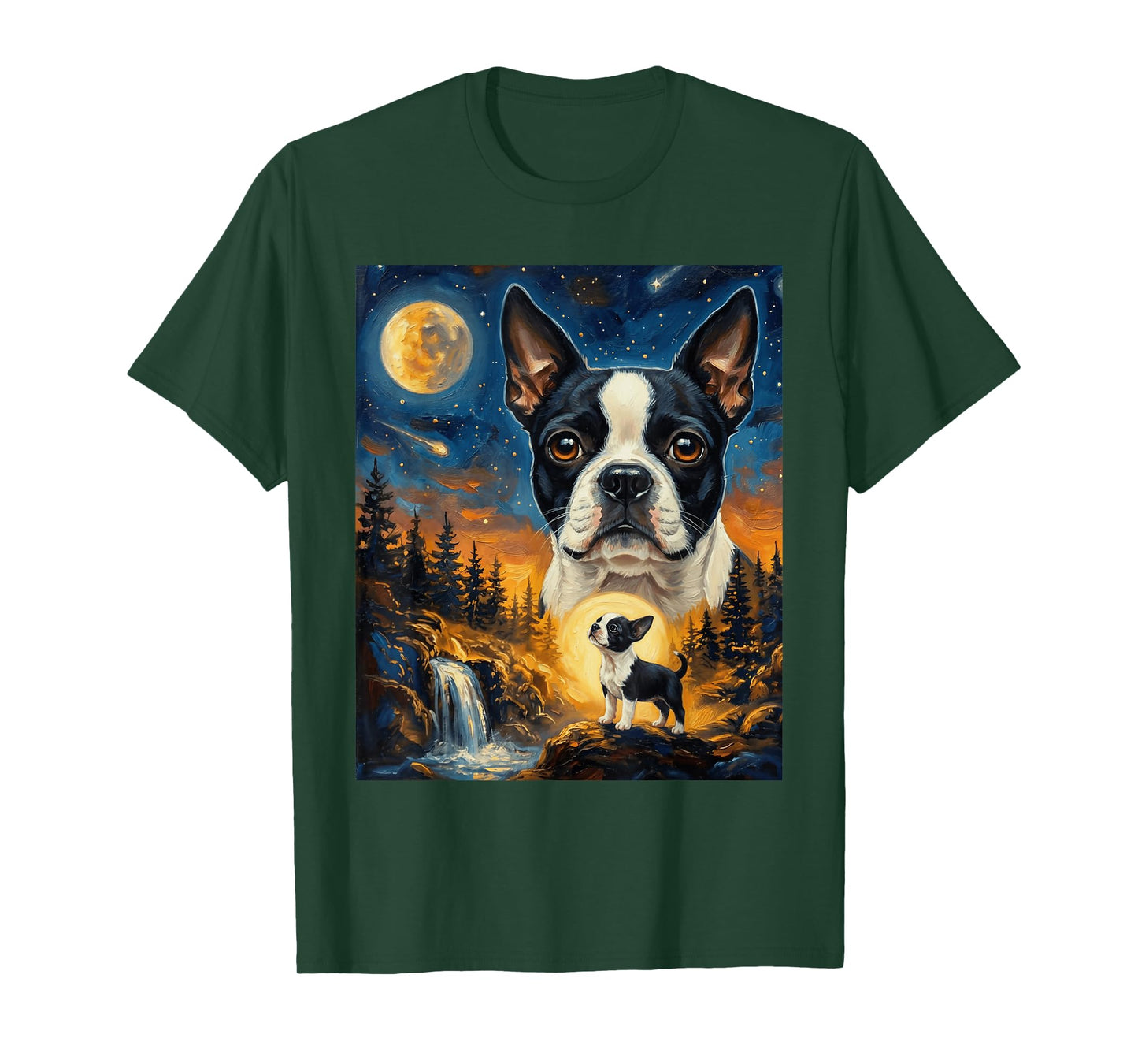 Boston Terrier Howling to The Moon Vintage Dog T-Shirt