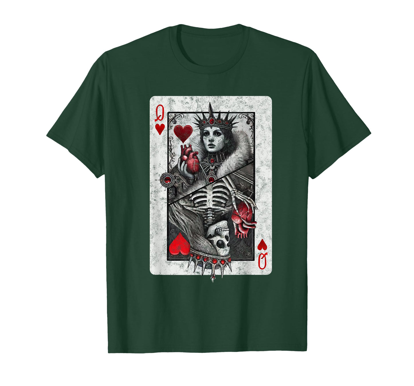 Playing Card Queen of Hearts Death Skeleton Halloween Tee T-Shirt