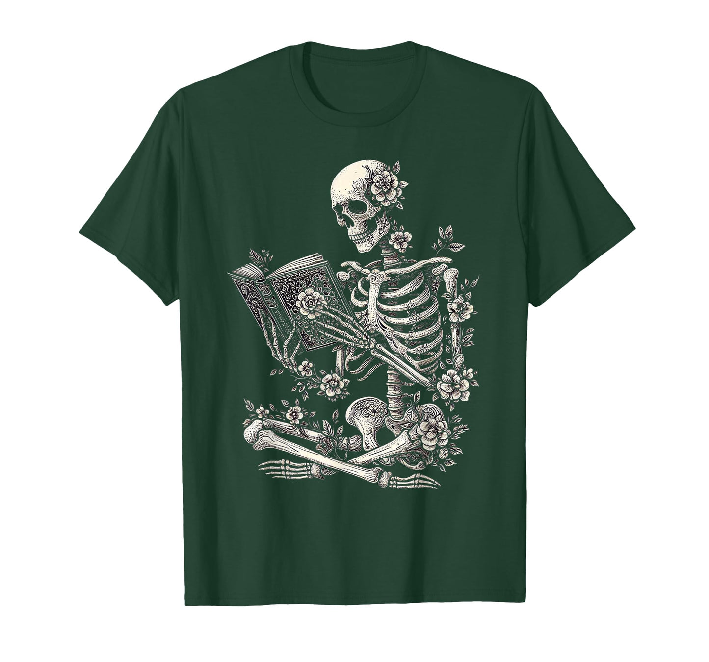 Skeleton Book Floral Skull Halloween Teacher Costume T-Shirt
