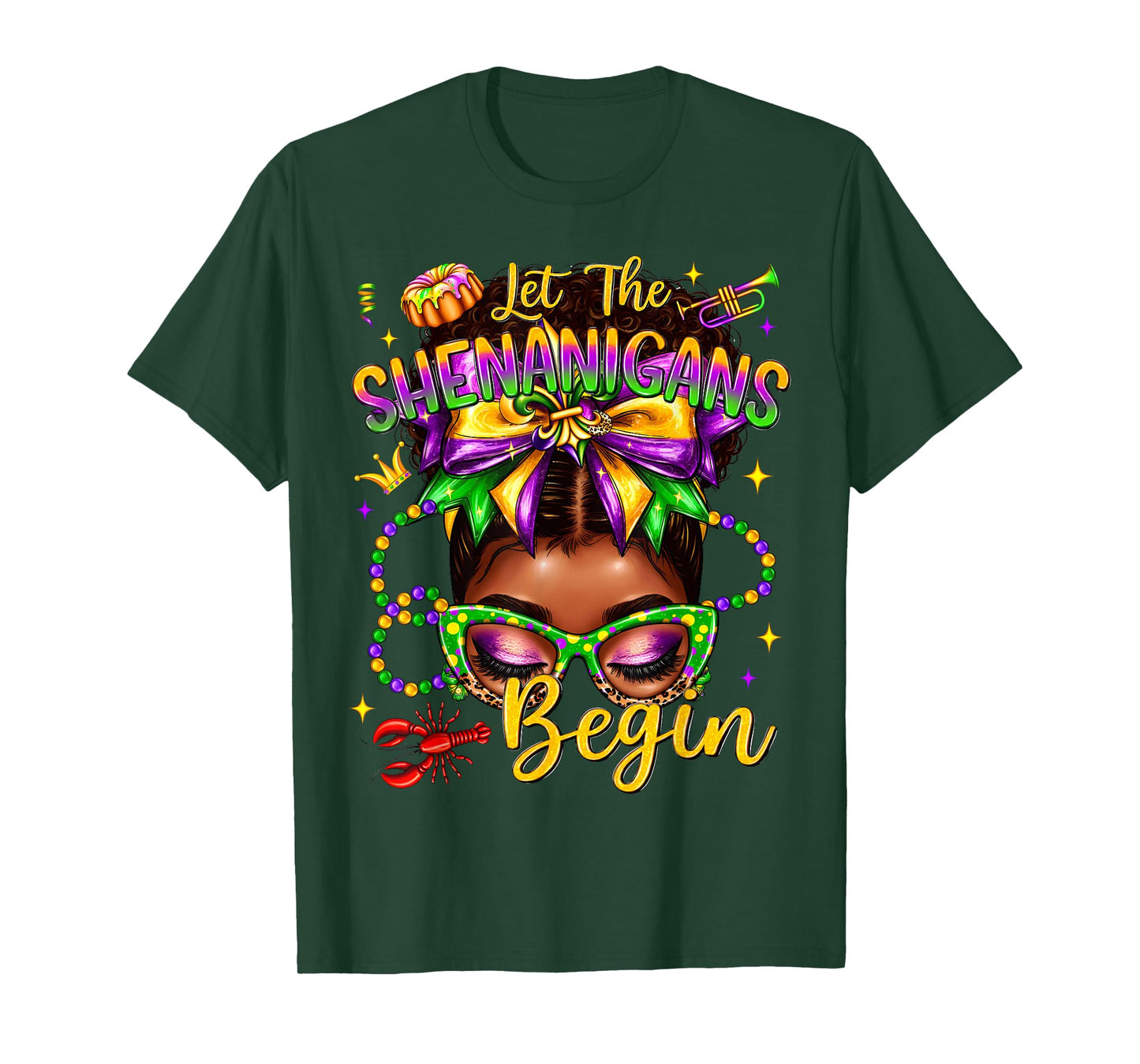 Afro Messy Bun Women Let The Shenanigans Begin Mardi Gras T-Shirt