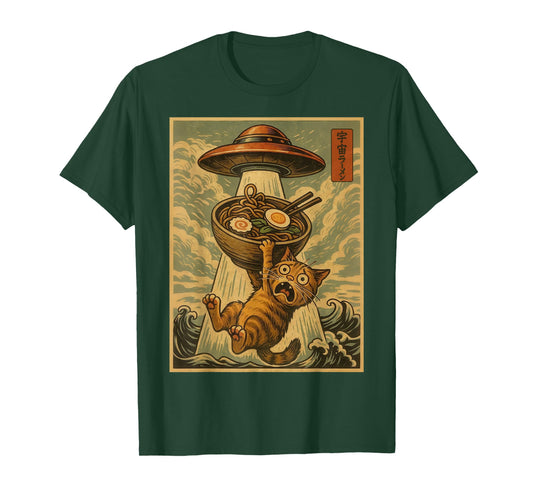 Funny Japanese Cat Ramen UFO Anime Men Women Teens Kids T-Shirt