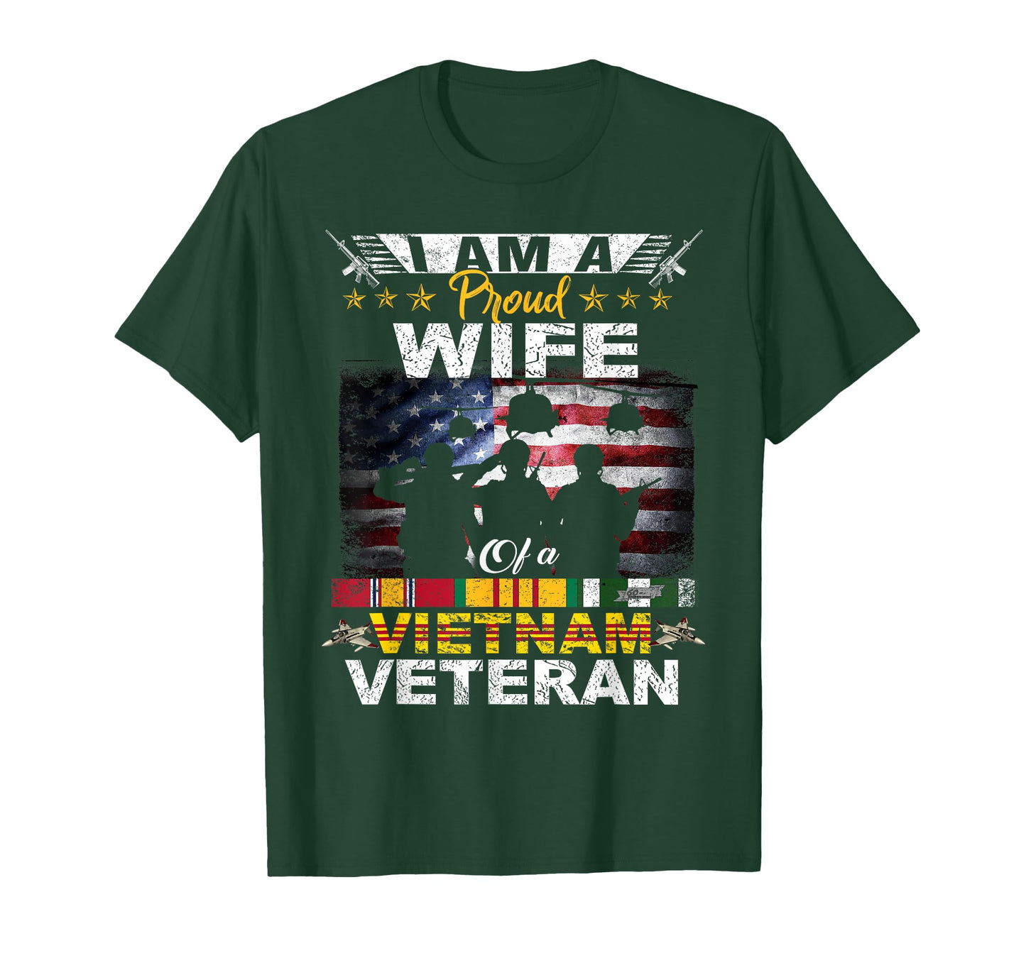 Proud Wife Of A Vietnam Veteran US Flag Patrioitc Veteran T-Shirt