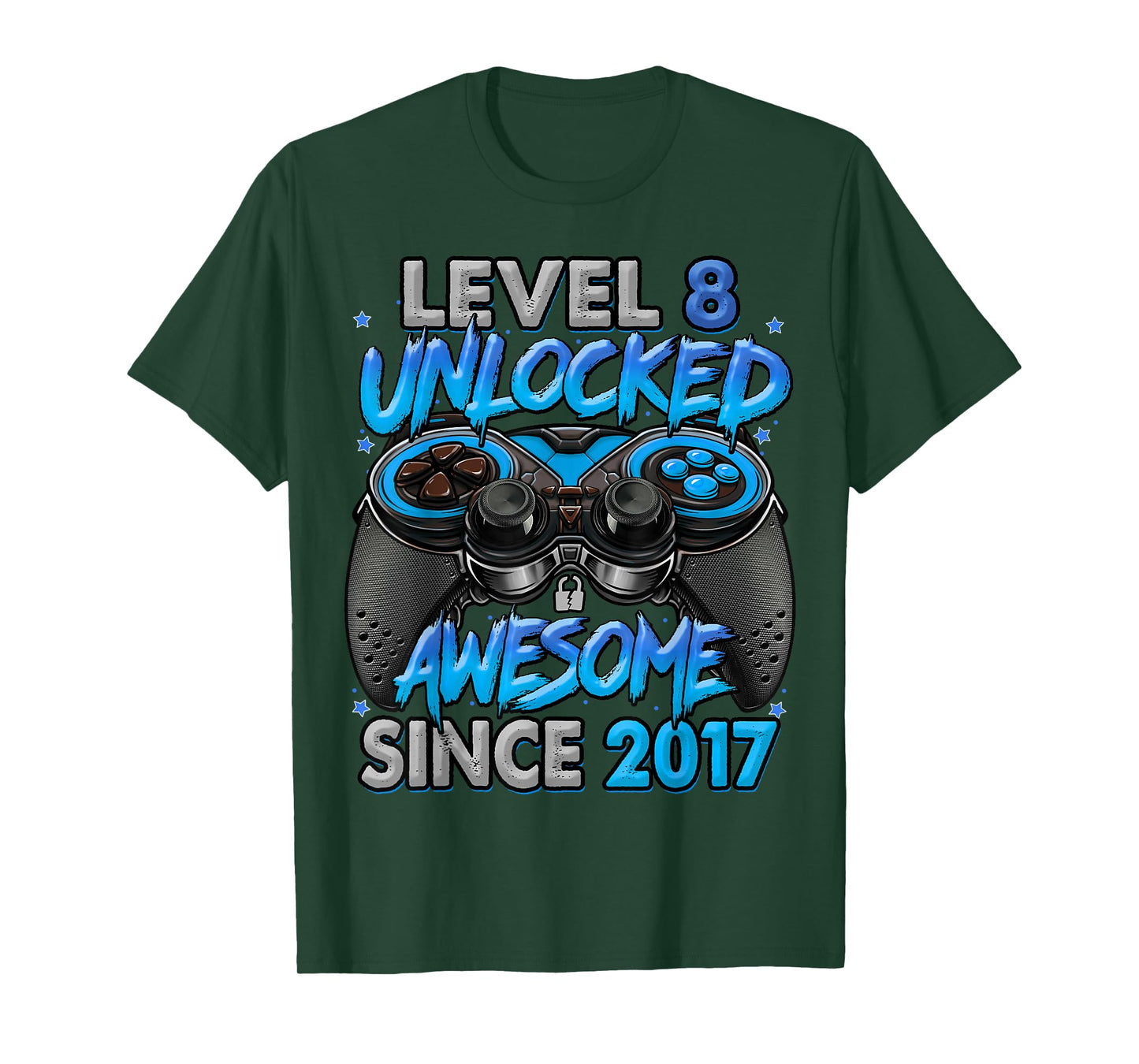 Level 8 Unlocked Awesome Since 2017 8th Birthday Gaming T-Shirt