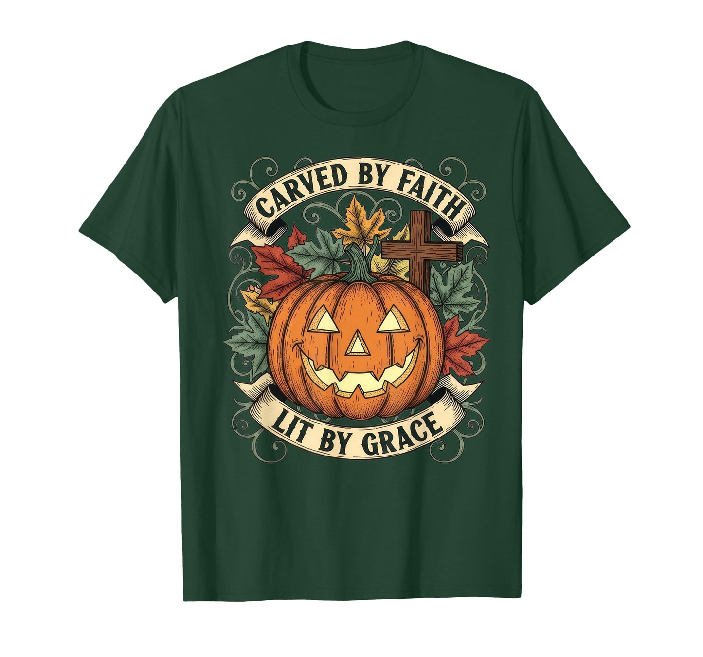 Carved by Faith Lit by Grace Design Christian Halloween T-Shirt