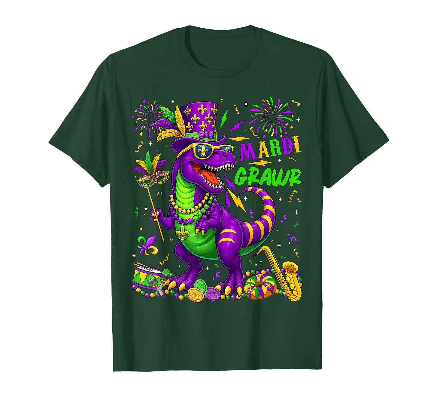 Mardi Grawr T-Rex Dino Mardi Gras Dinosaur Beads Men Boy Kid T-Shirt