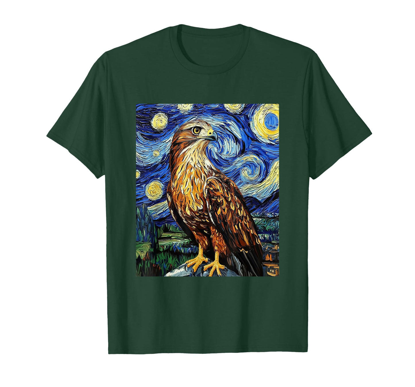 Funny Hawk Graphic Bird - Van Gogh Style - Starry Night T-Shirt