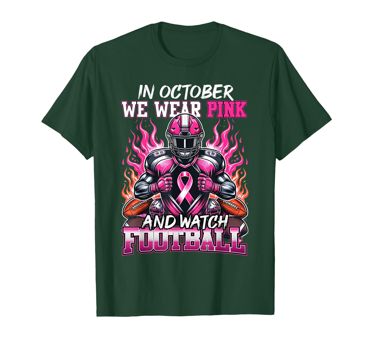 in October We Wear Pink Football Breast Cancer Awareness T-Shirt