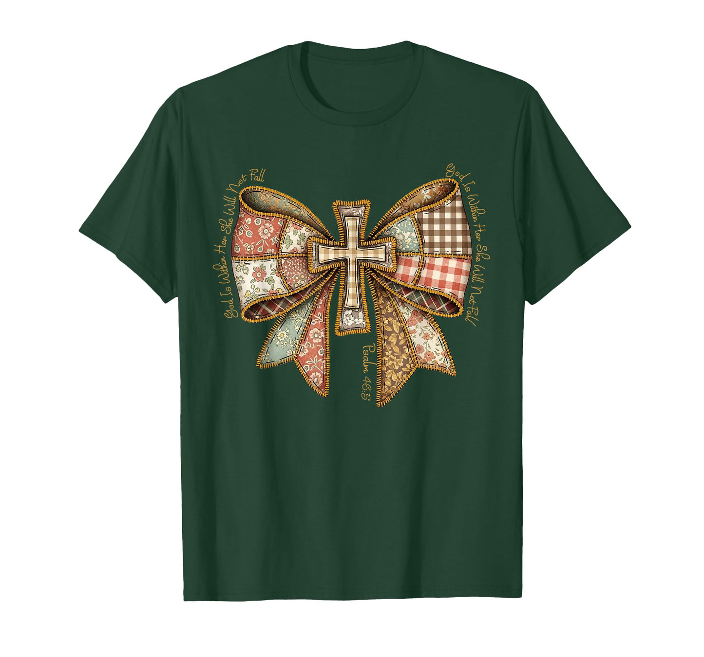 God is Within Her She Will Not Fall Coquette Bow Christian T-Shirt
