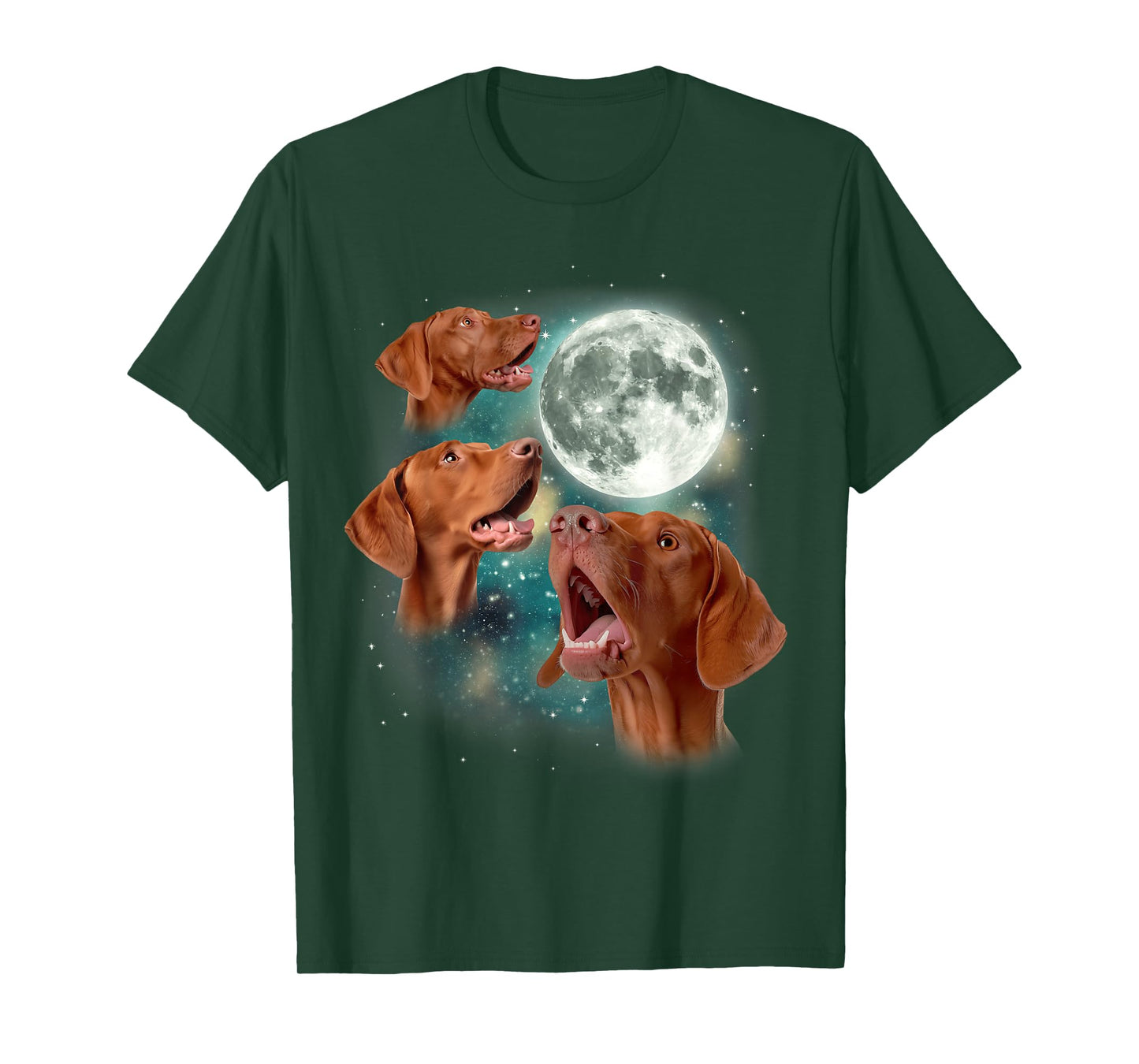 Three Vizsla Moon | 3 Magyar Meme Magic Dog Vizslas Canine Men Women T-Shirt