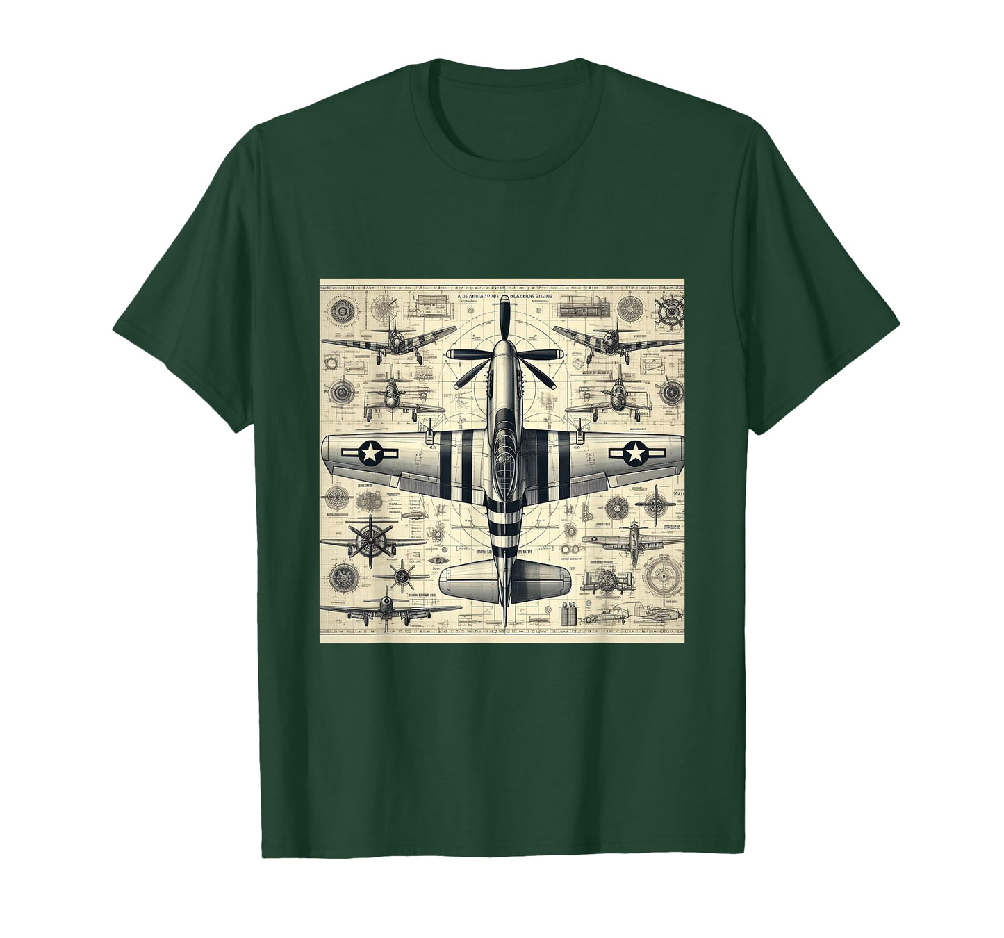 WW2 Warplane Vintage P51 Mustang Assembly Parts Blueprint T-Shirt