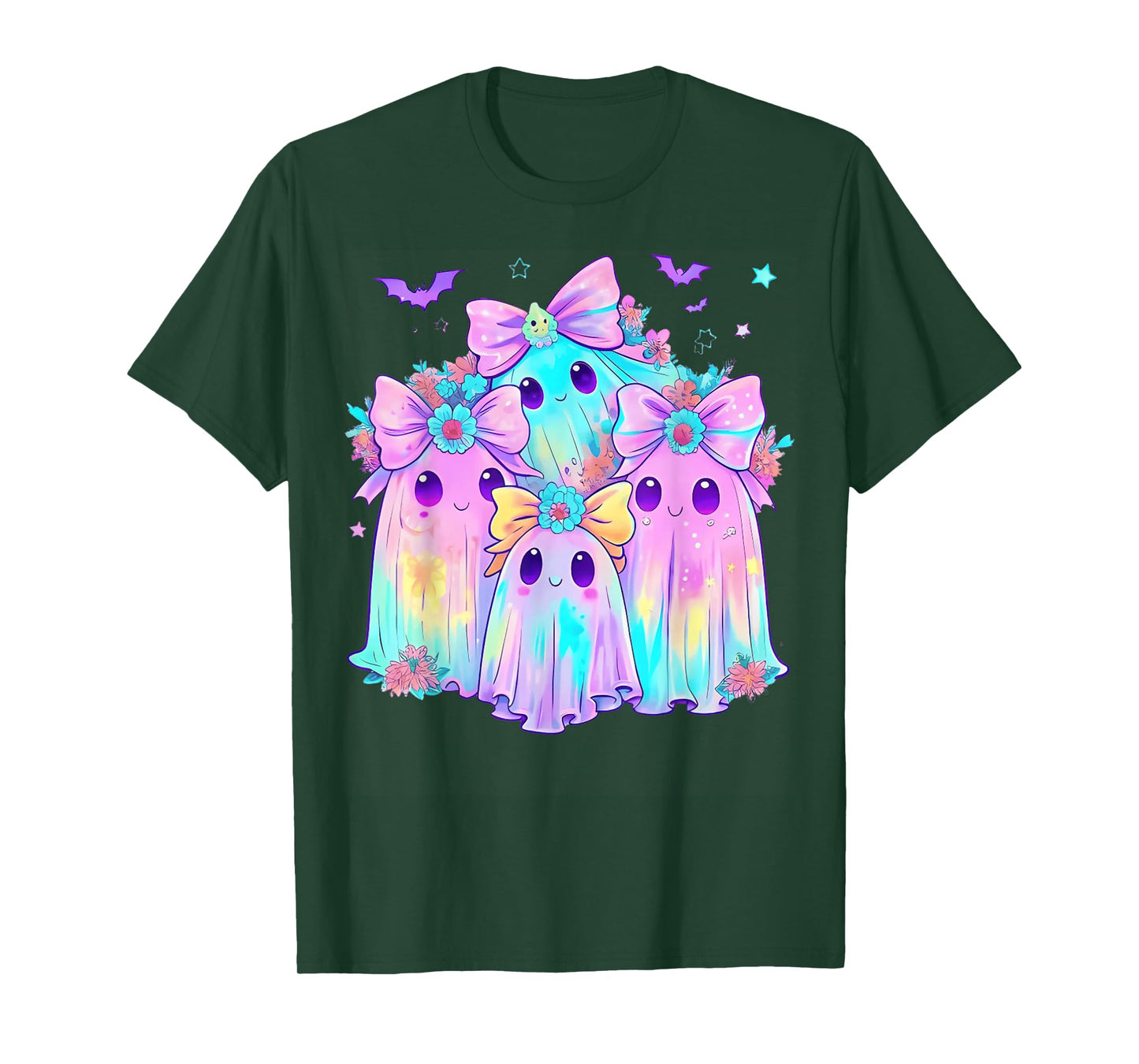 Preppy Coquette Cute Boo Ghost with Bow Halloween Flowers T-Shirt