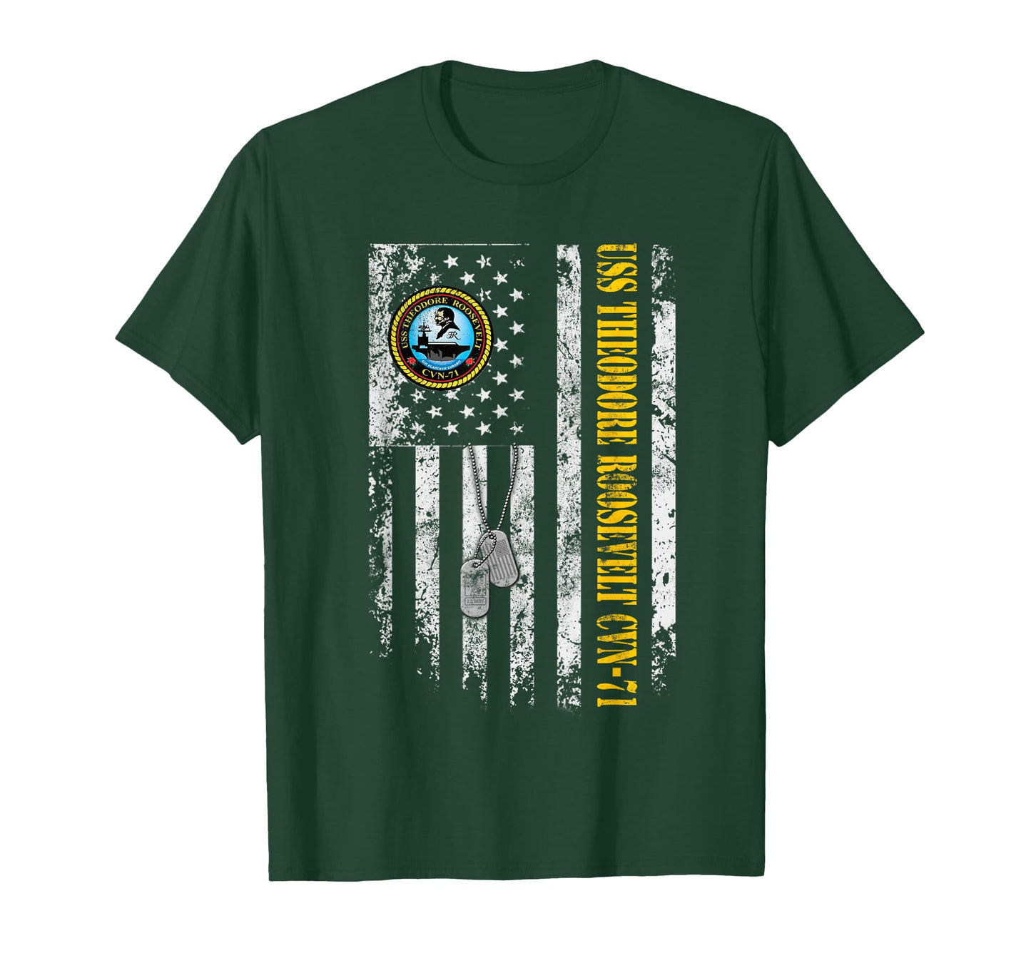 USS Theodore Roosevelt CVN-71 Veteran Flag Vintage Patriotic T-Shirt
