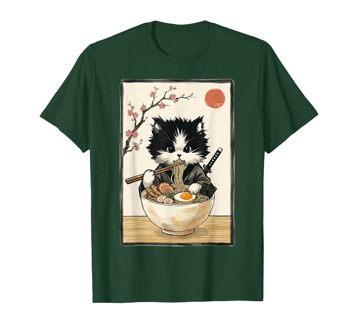 Samurai Cat Japanese Art Ramen Novelty Kawaii Funny Cat T-Shirt