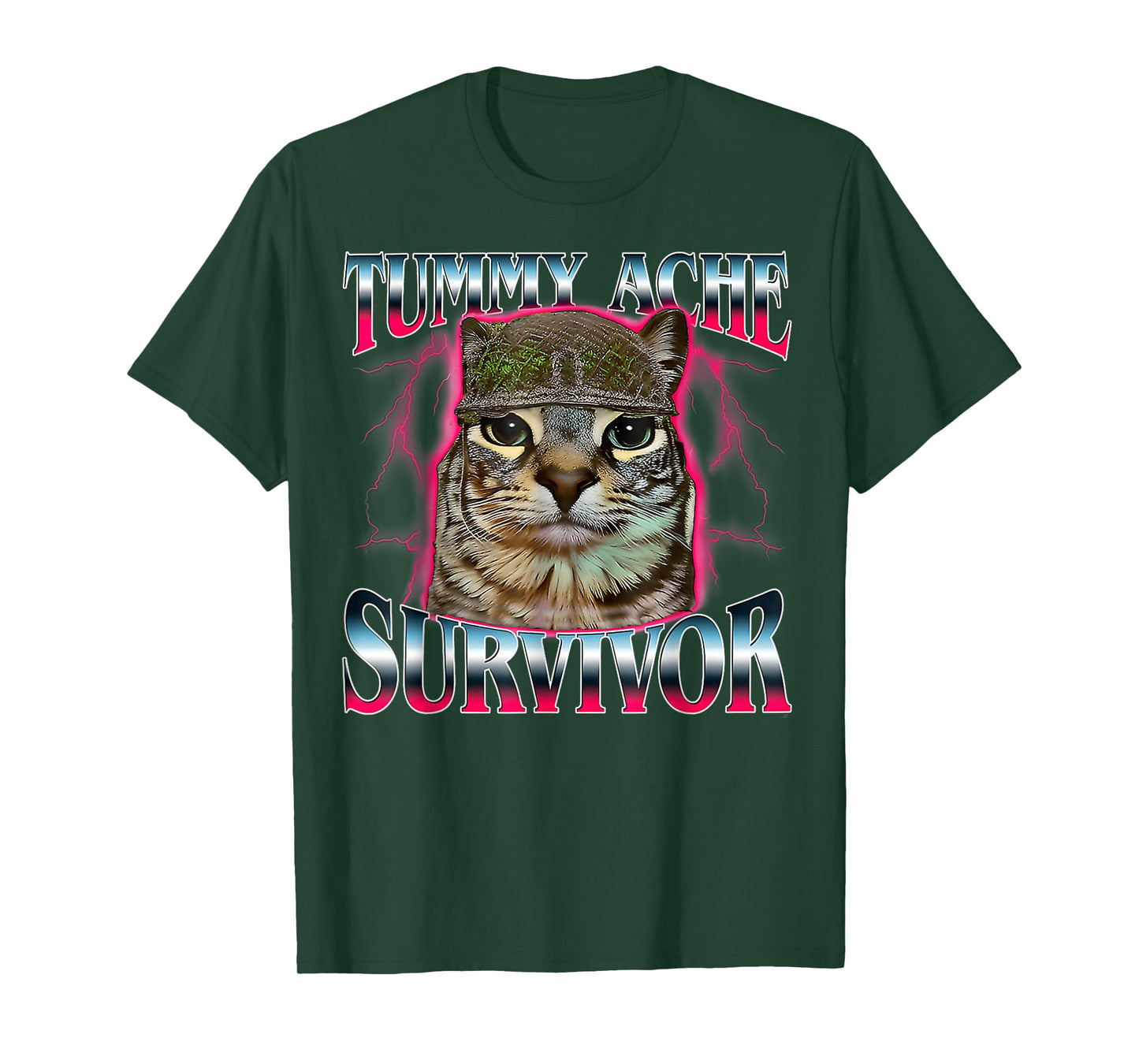 Tummy Ache Survivor Cat Meme Funny Saying Cats Animals Quote T-Shirt