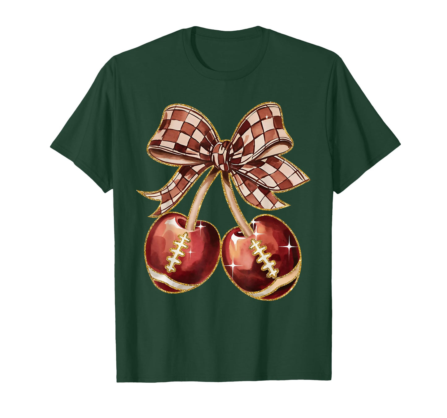 Coquette Bow Cherry American Football Game Day Thanksgiving T-Shirt
