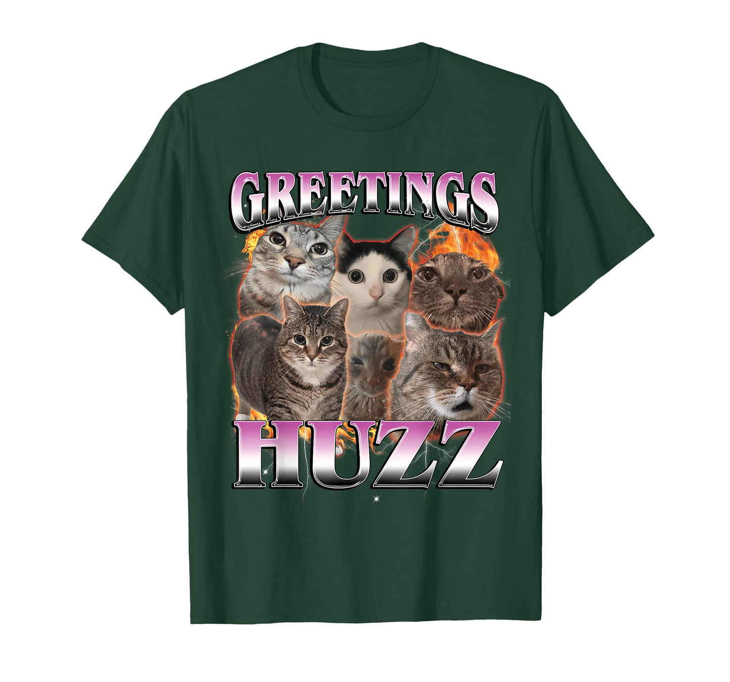Greetings Huzz Funny Stupid Dank Cat Meme Bootleg Graphic T-Shirt