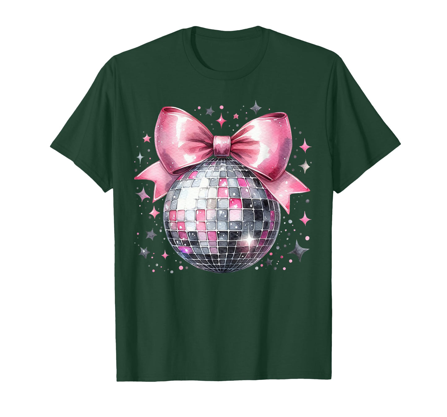 Aesthetic Disco Ball Pink Bow Preppy Mirror Ball 70s 80s T-Shirt