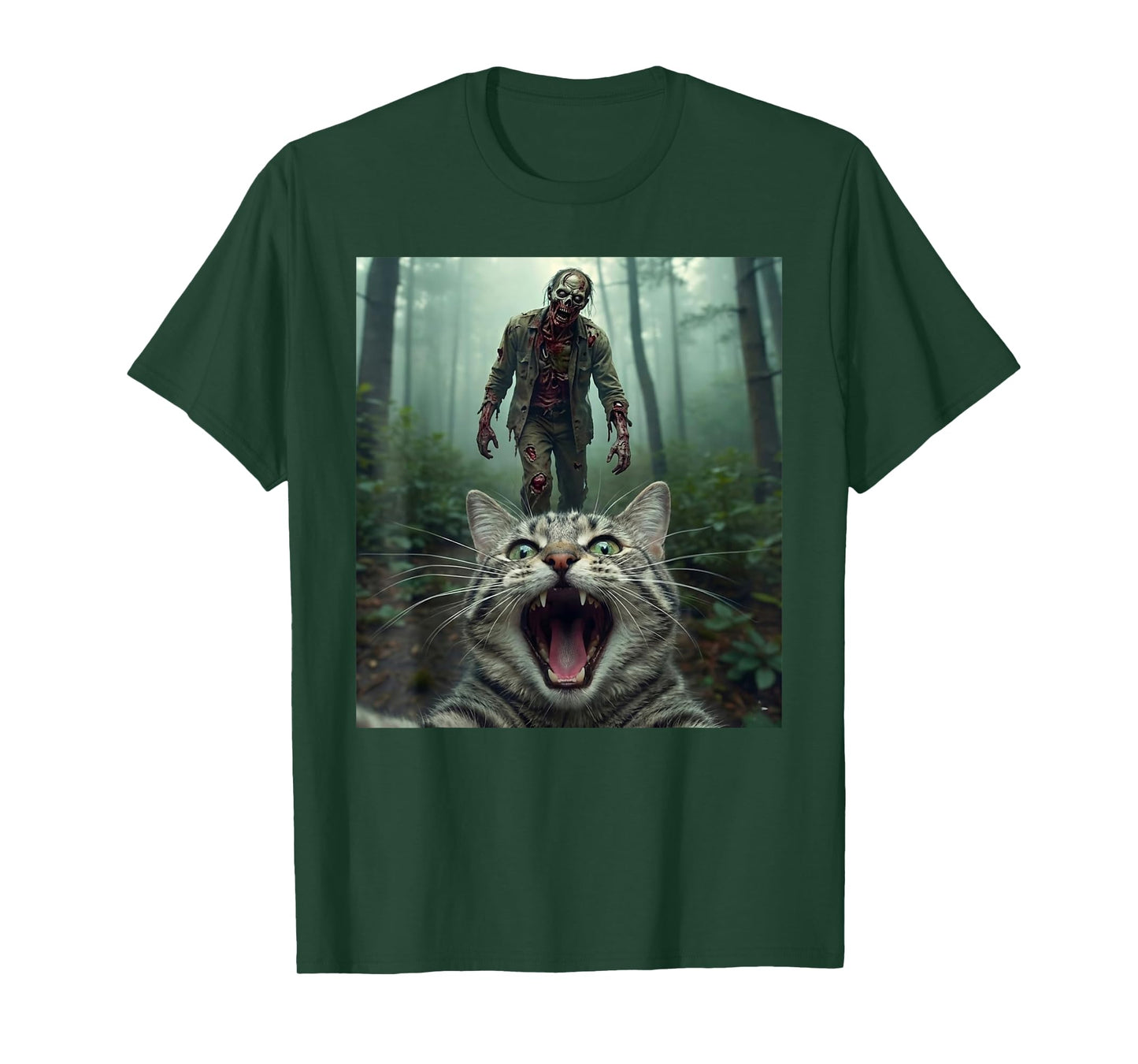 Funny Cat Selfie with Zombie Horror T-Shirt