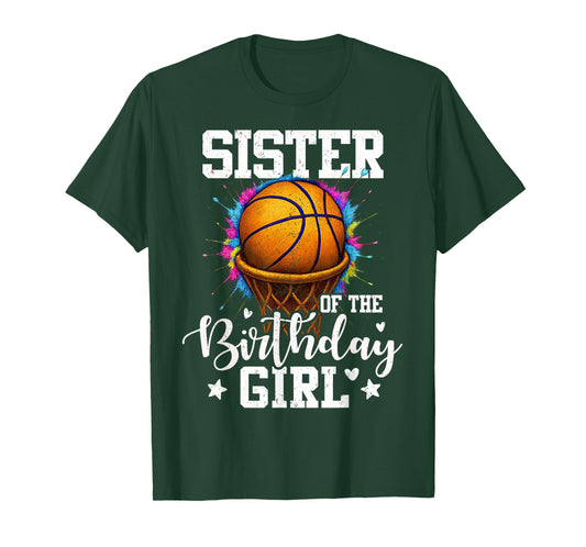 Sister of The Birthday Girl Basketball Player Colorful T-Shirt