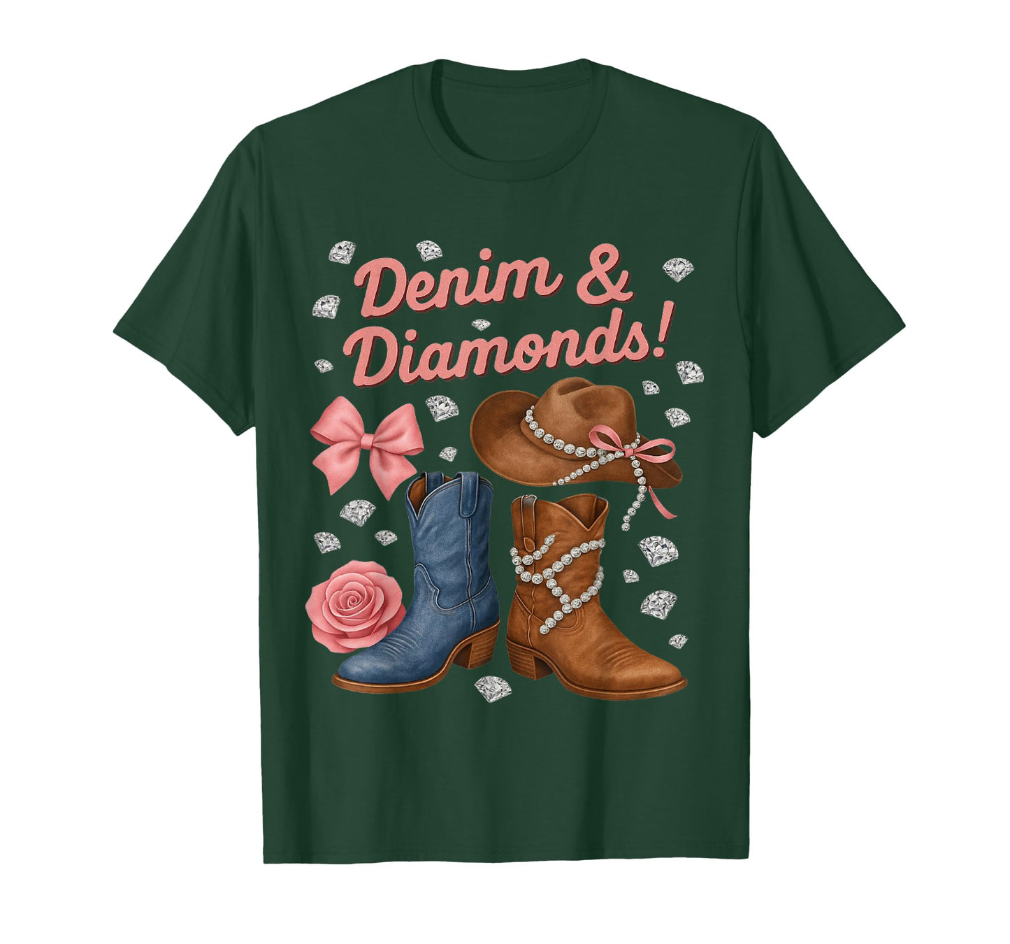 Denim and Diamonds Western Cowgirl Boots Hat for Women Girls T-Shirt