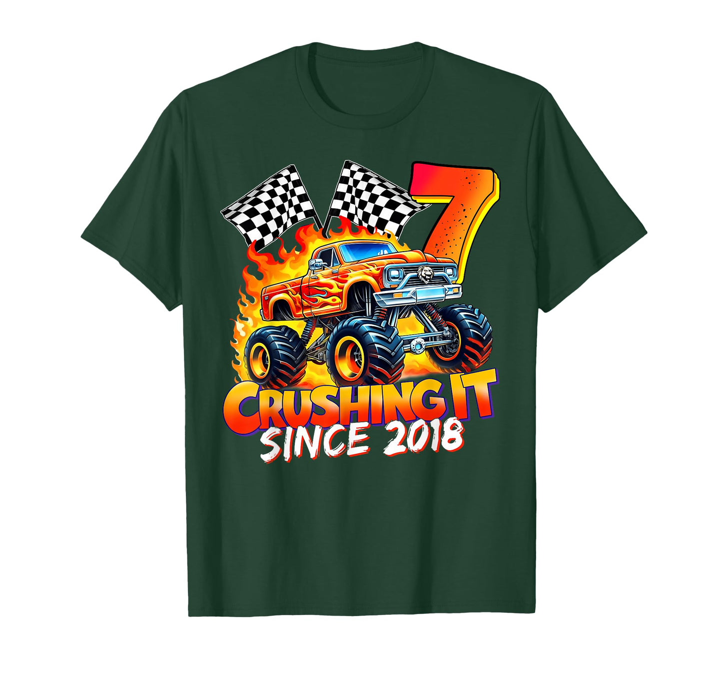 Monster Truck Birthday 7 Year Old Born 2018 7th Party Boys T-Shirt