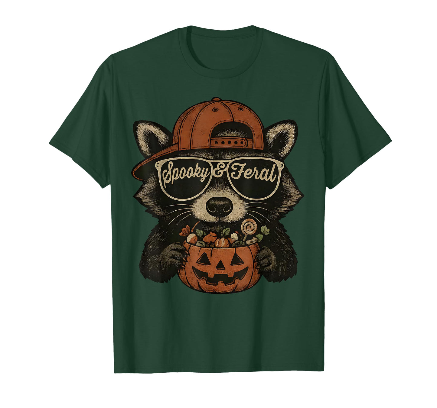 Spooky and Feral Halloween Cute Ghost Raccoon Trick Or Treat T-Shirt