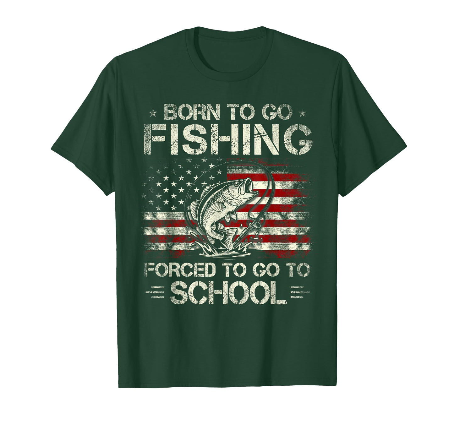 Born To Go Fishing Forced To Go To School Bass Fishing Flag T-Shirt