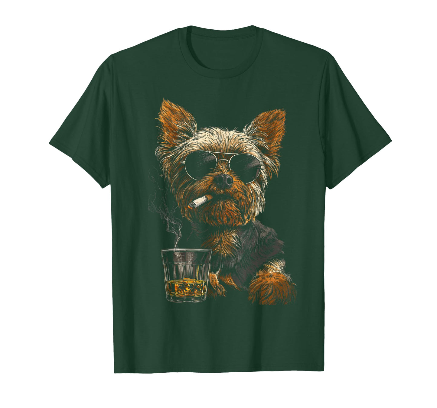 Yorkshire Terrier Smoking Cigarette Whisky Lover Funny Dog T-Shirt