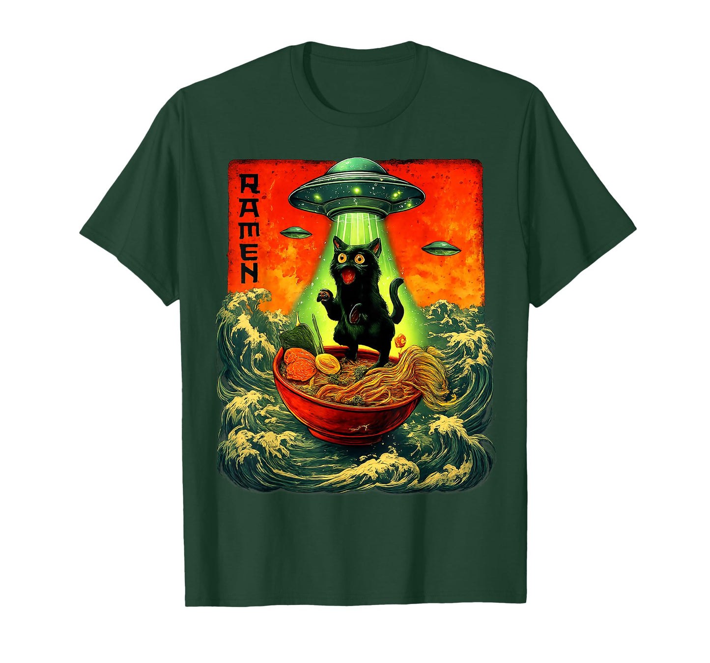 Alien Ramen Cat UFO Japanese Retro Art Gifts Men Women Kid T-Shirt