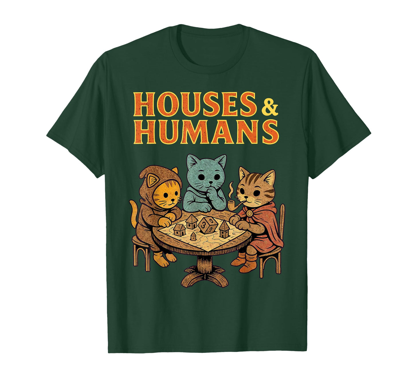 Funny RPG Gaming Cat Houses and Humans for Men Boys T-Shirt