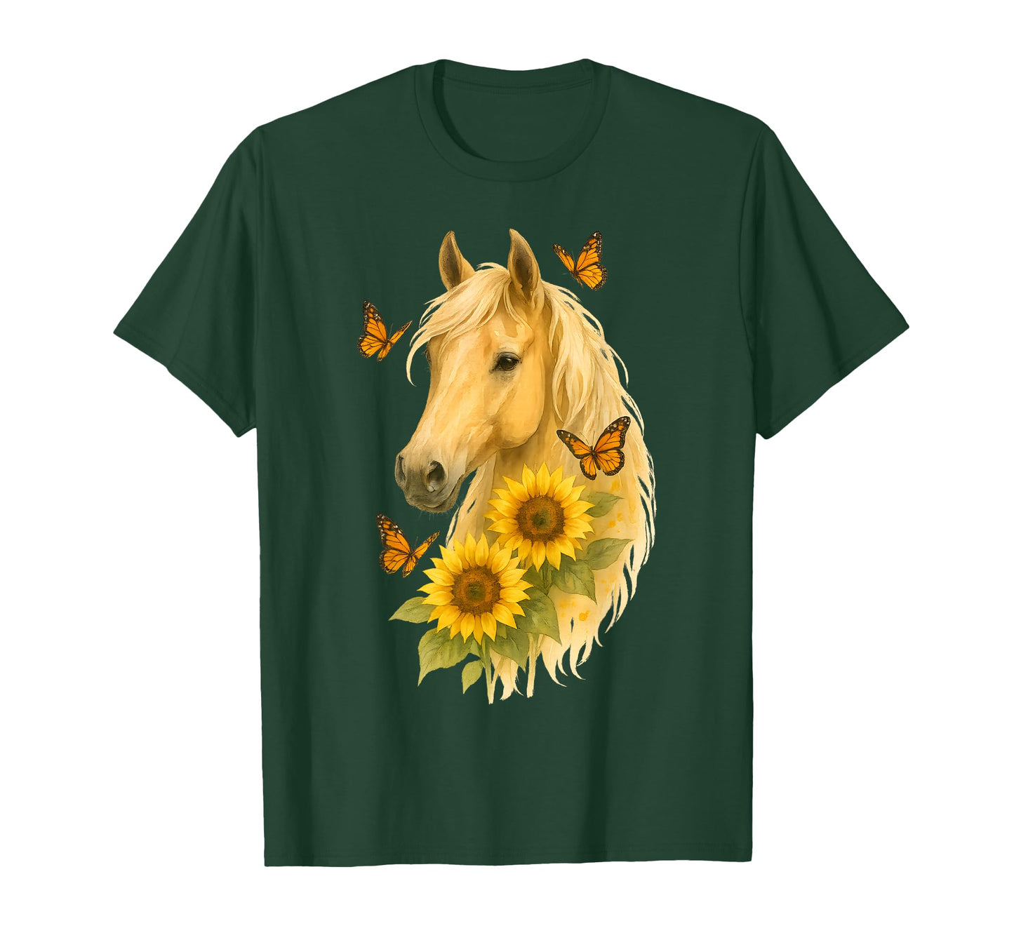 Boho Horse With Sunflowers And Butterflies Cute Farm Animal T-Shirt